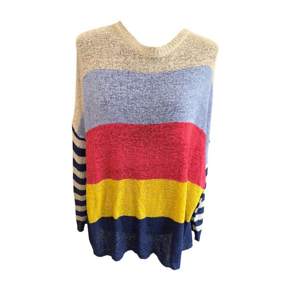 Colorblock Striped Open Knit Sweater Davi Dani S Beach Coastal Multicolor Travel - Picture 2 of 9